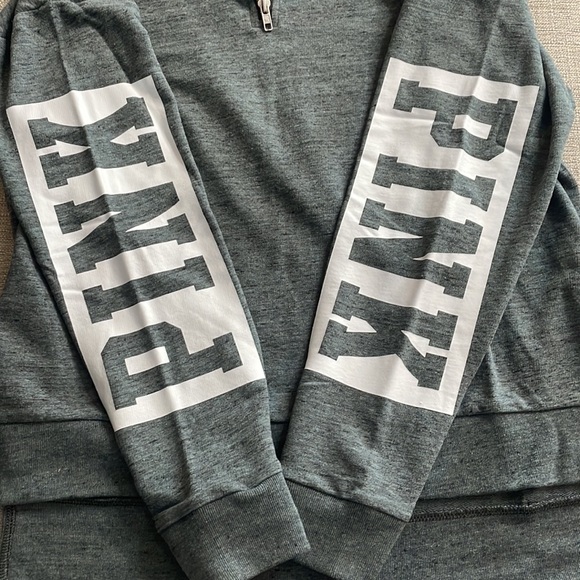 NEW Victoria’s Secret Pink Gray Quarter Zip with Arm Logos - Picture 6 of 6